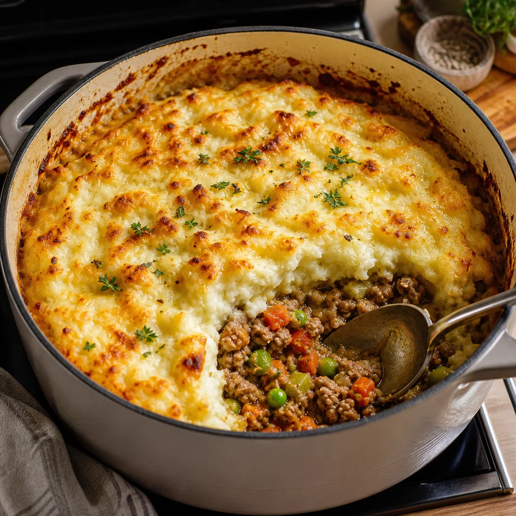 One-Pot Low-Carb Cauliflower and Turkey Shepherd's Pie cooking in the recommended pan or pot