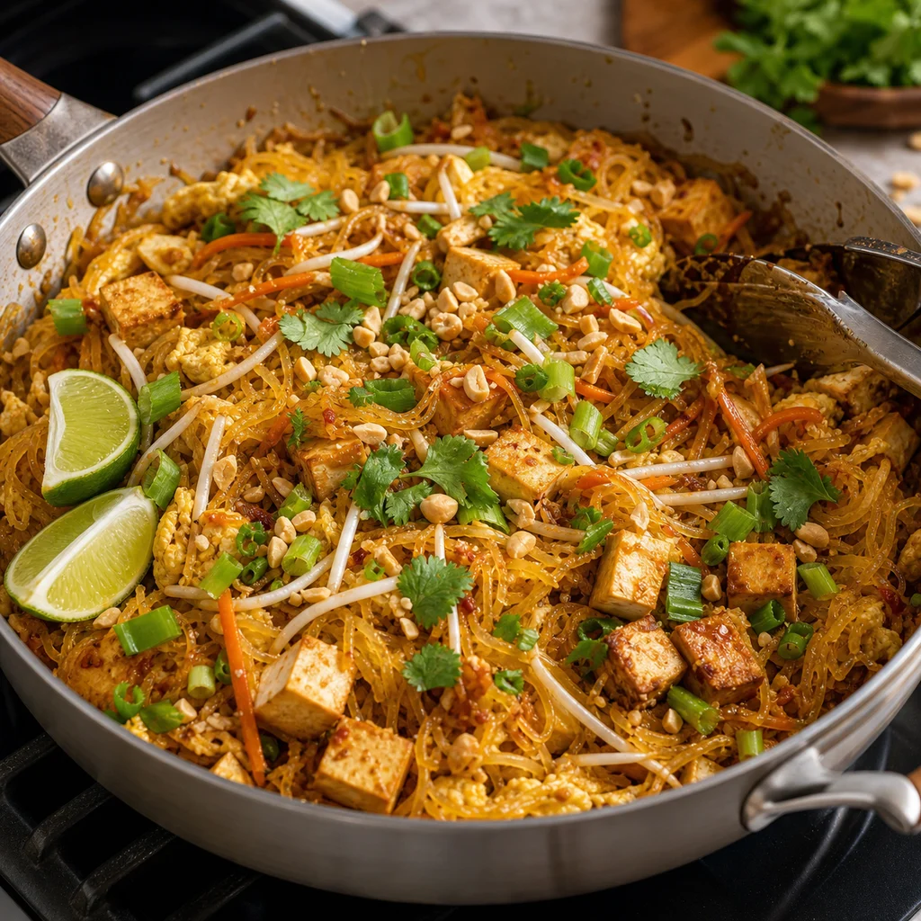 One-Pot Spaghetti Squash Pad Thai cooking in the recommended pan or pot