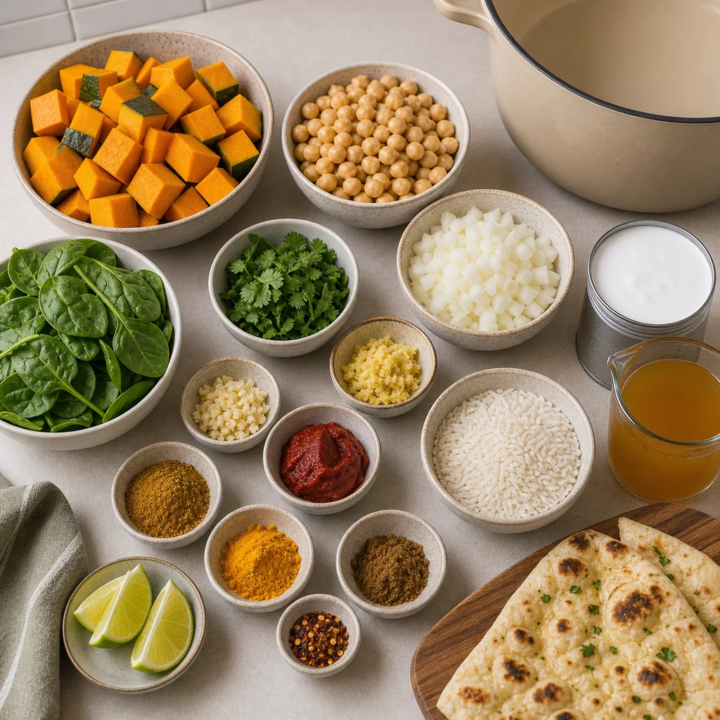 Ingredients for One-Pot Chickpea and Pumpkin Coconut Curry
