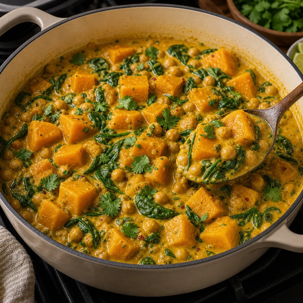 One-Pot Chickpea and Pumpkin Coconut Curry cooking in the recommended pan or pot
