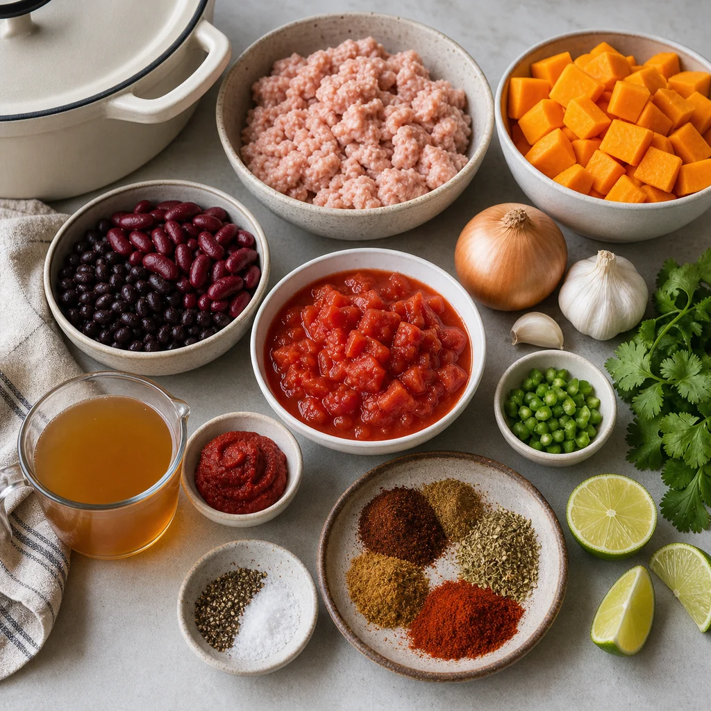 Ingredients for One-Pot Spiced Turkey and Butternut Squash Chili