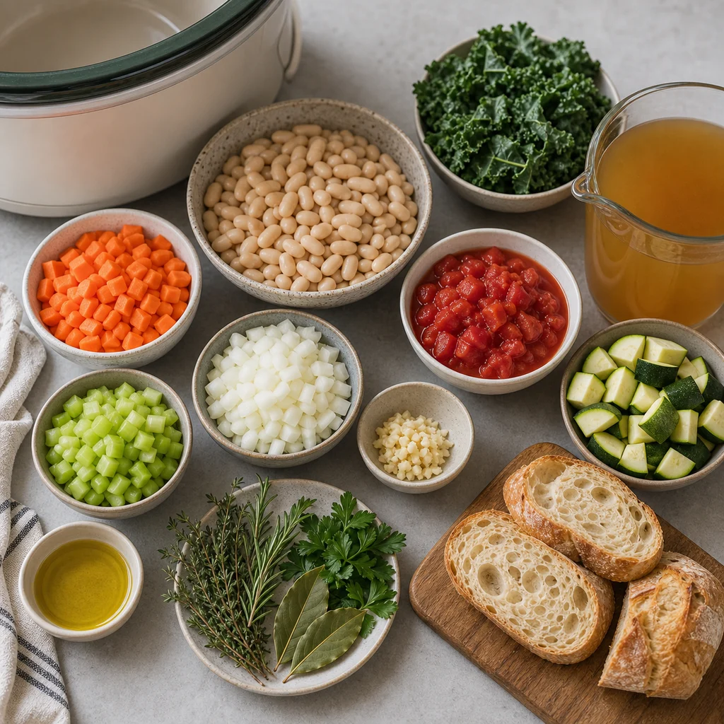 Ingredients for Slow Cooker Rustic White Bean and Vegetable Soup