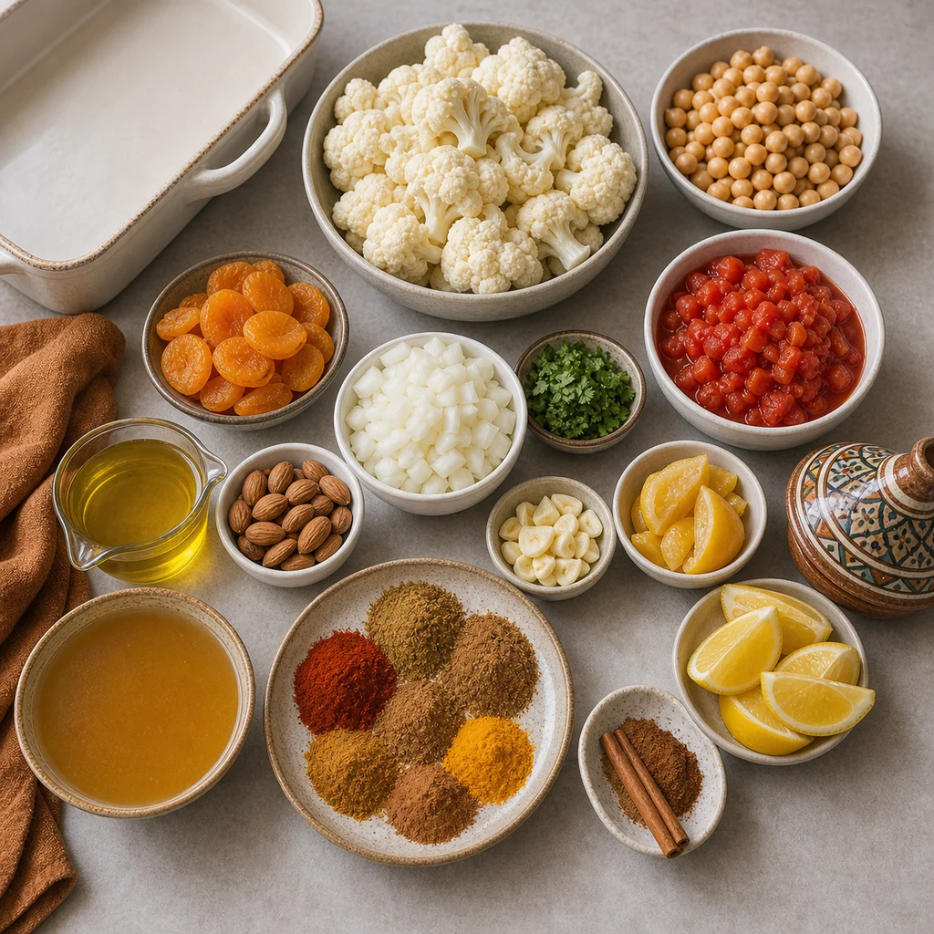 Ingredients for Spiced Moroccan Cauliflower and Chickpea Casserole