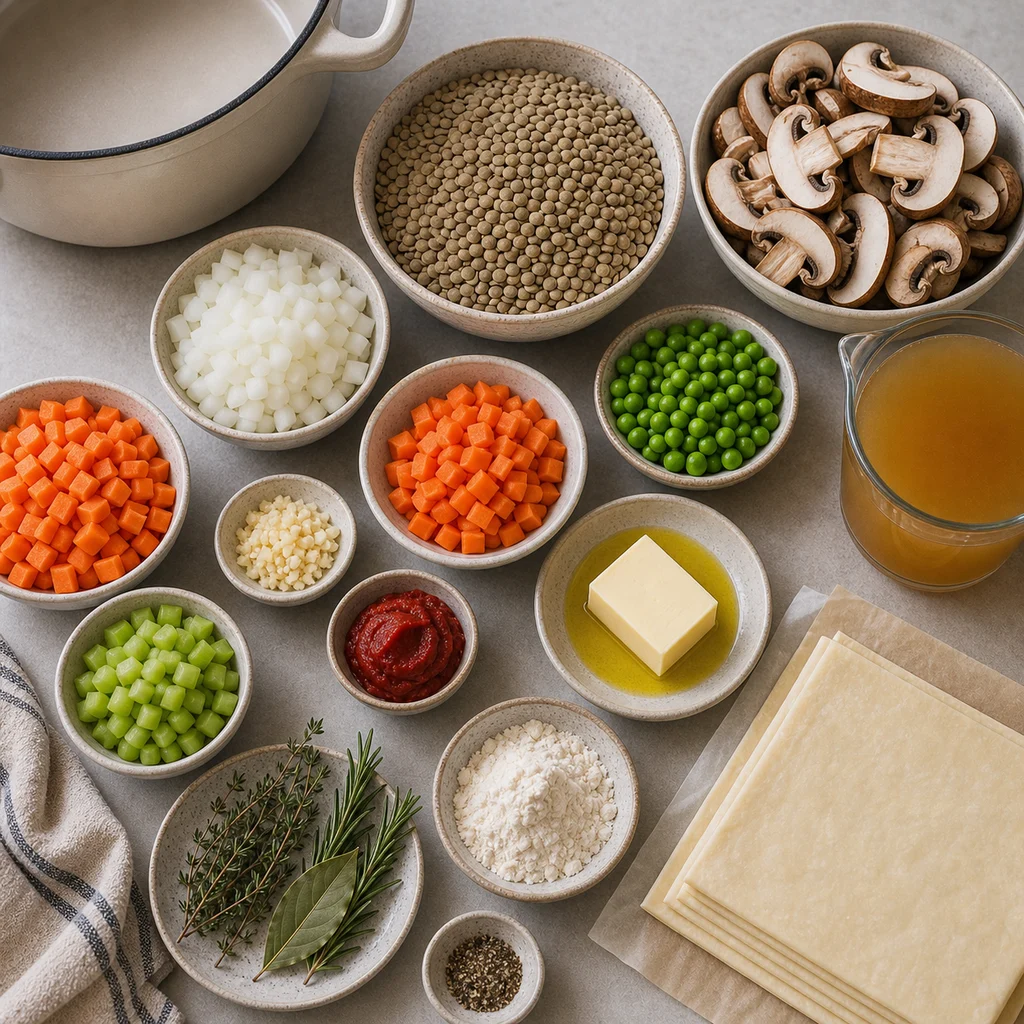 Ingredients for One-Pot Savory Lentil and Mushroom Pot Pie