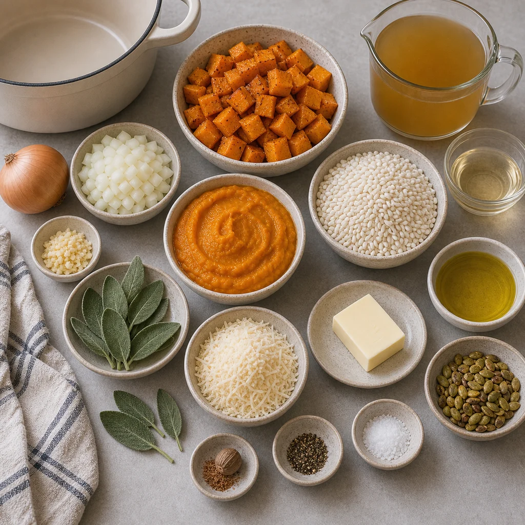Ingredients for One-Pot Autumn Harvest Pumpkin and Sage Risotto