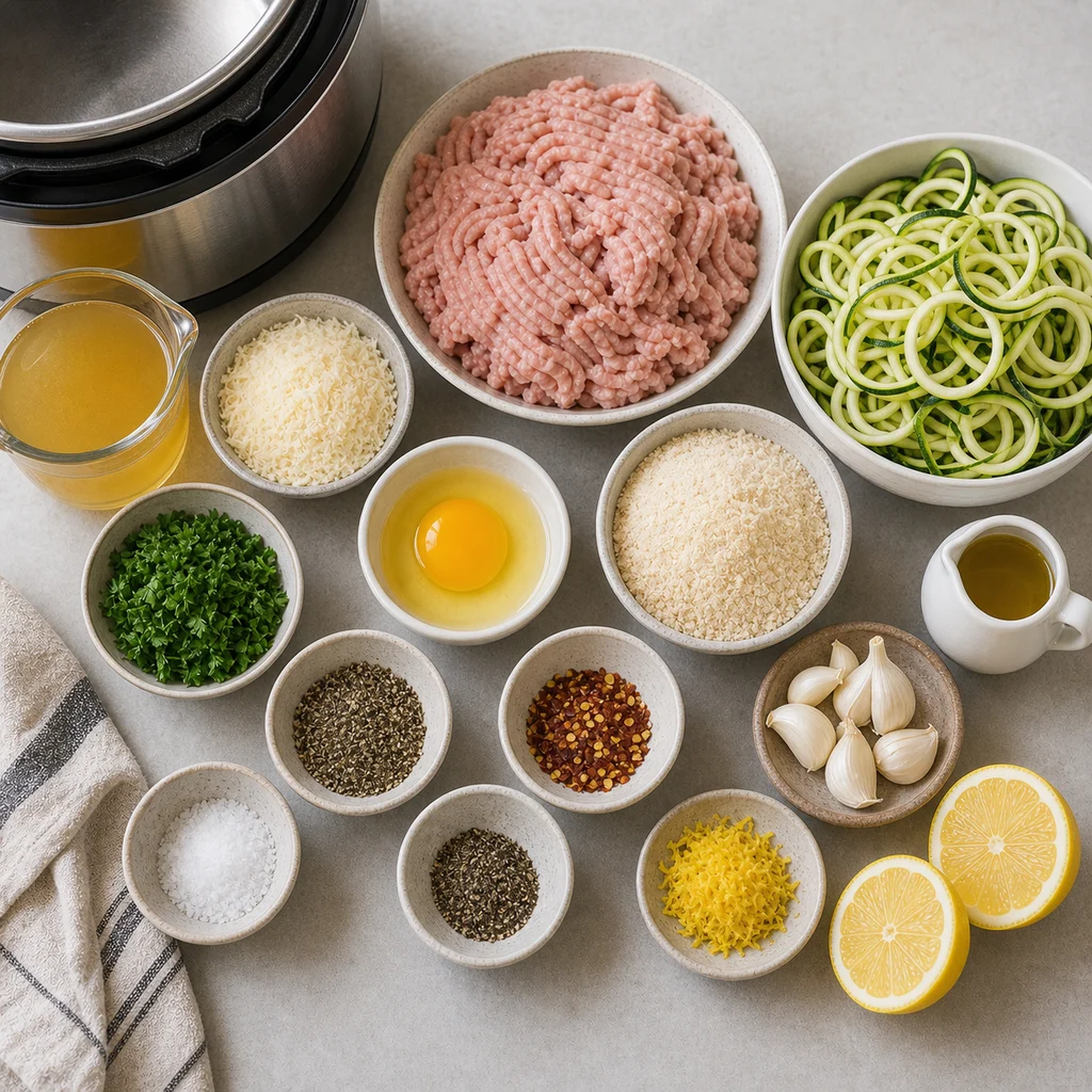 Ingredients for Instant Pot Lemon Garlic Turkey Meatballs with Zucchini Noodles