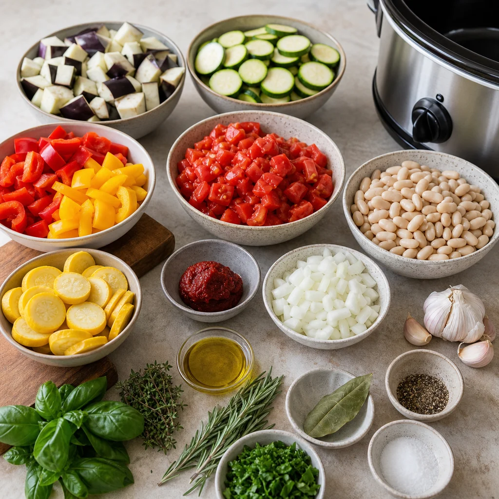 Ingredients for Slow Cooker Rustic Ratatouille with White Beans