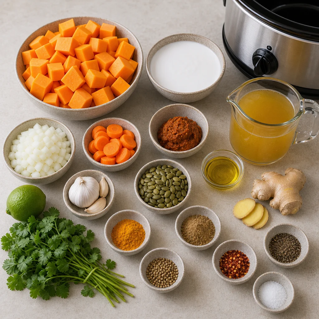 Ingredients for Slow Cooker Coconut Curry Butternut Squash Soup