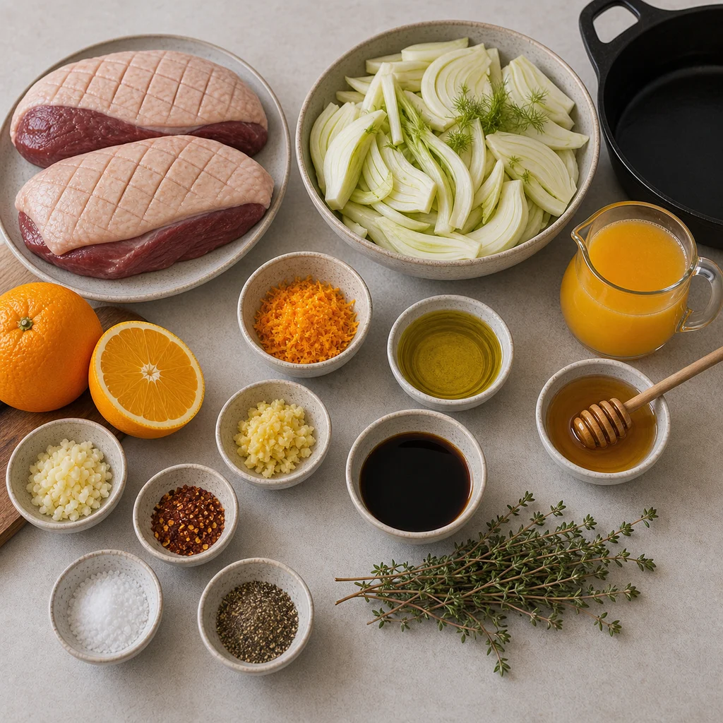 Ingredients for One-Pan Spicy Orange-Glazed Duck Breast with Roasted Fennel Recipe