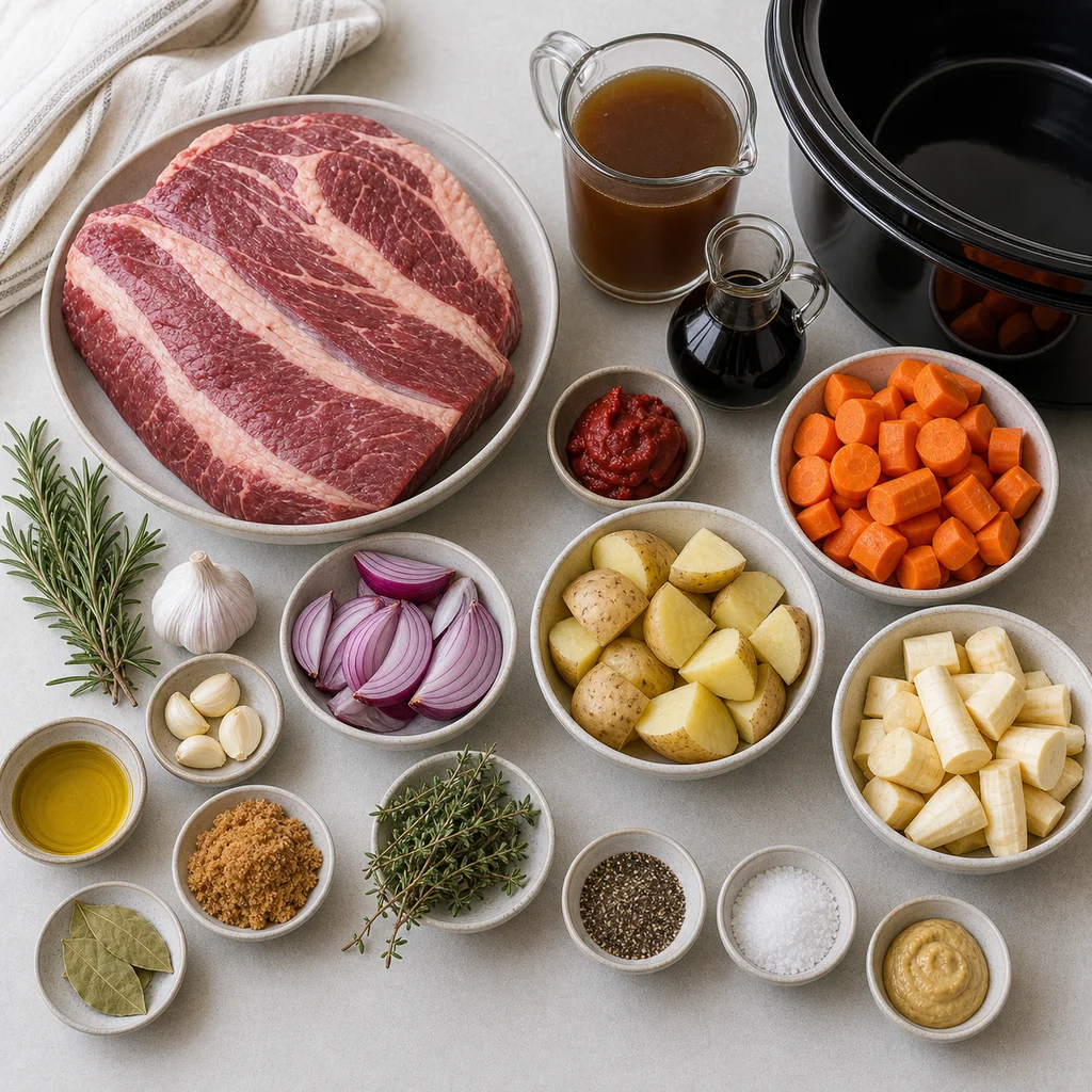 Ingredients for Slow Cooker Balsamic Beef Brisket with Root Vegetables