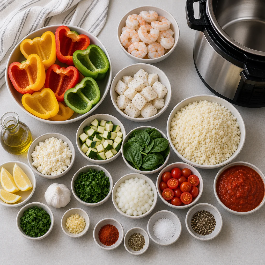 Ingredients for Instant Pot Low-Carb Pescatarian Stuffed Peppers