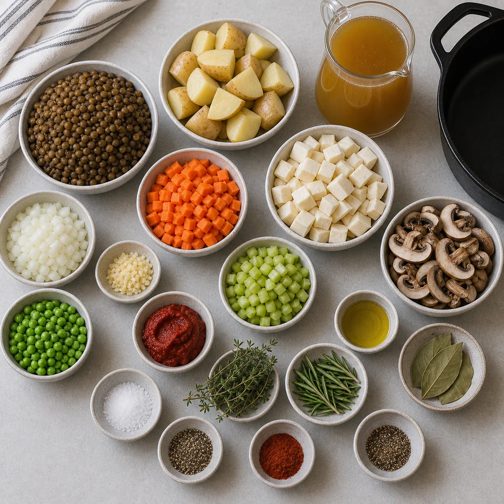Ingredients for Hearty Cottage Pie with Lentils and Root Vegetables