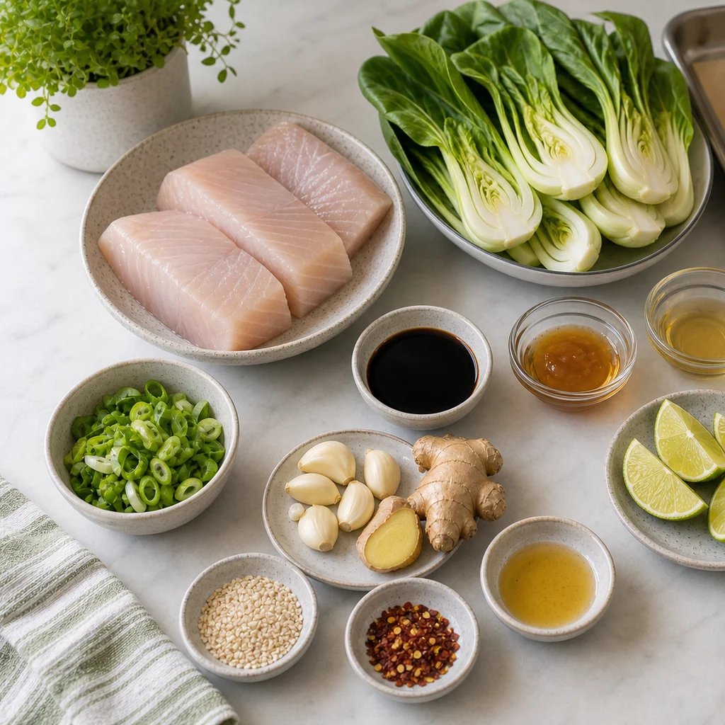 Ingredients for Sheet Pan Ginger-Soy Glazed Mahi Mahi with Roasted Bok Choy