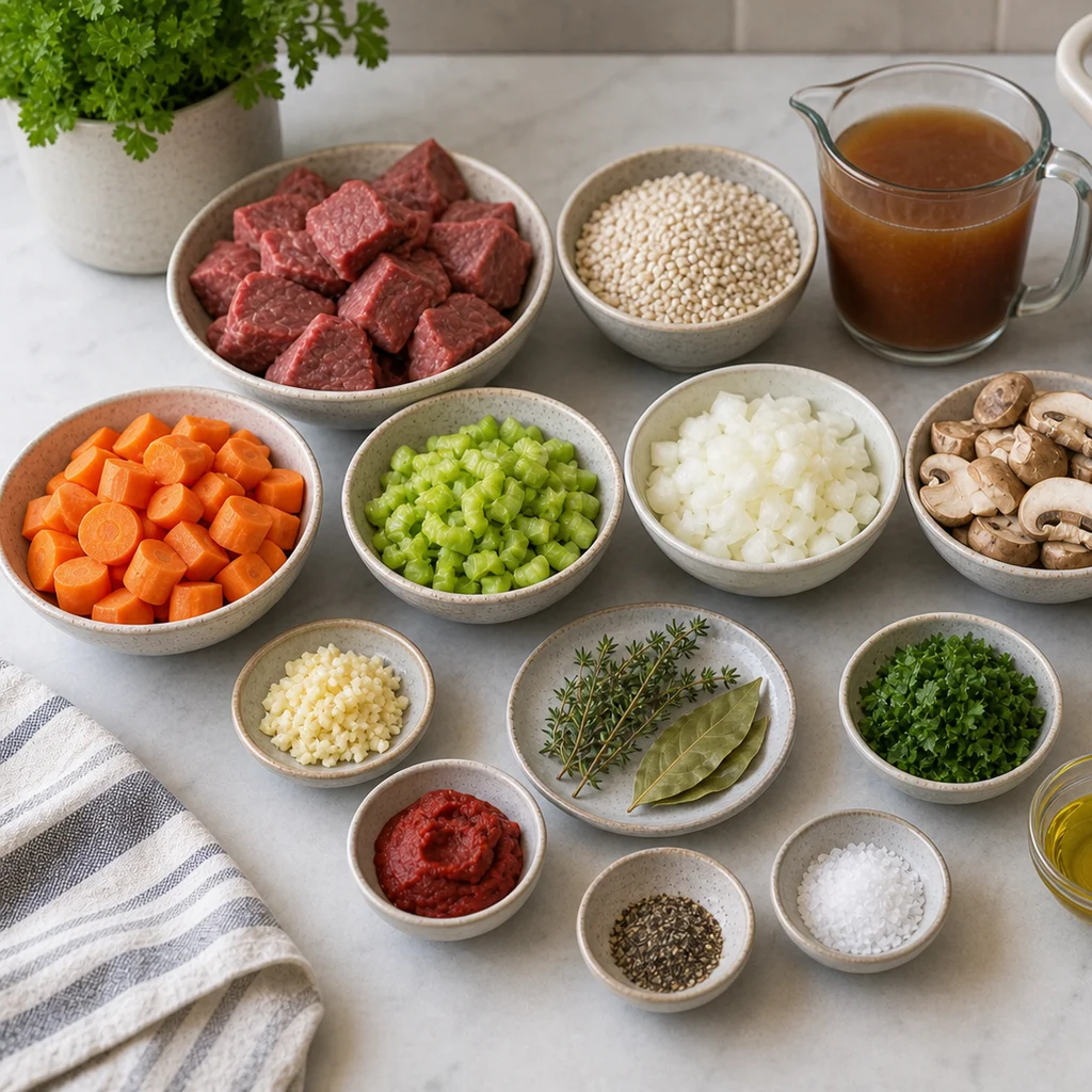 Ingredients for One-Pot Hearty Beef and Barley Stew