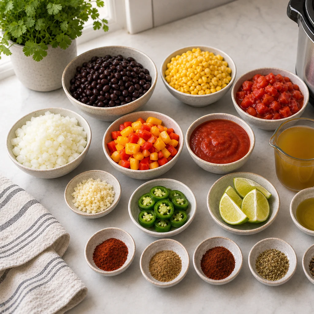 Ingredients for Slow Cooker Smoky Black Bean and Sweet Corn Chili