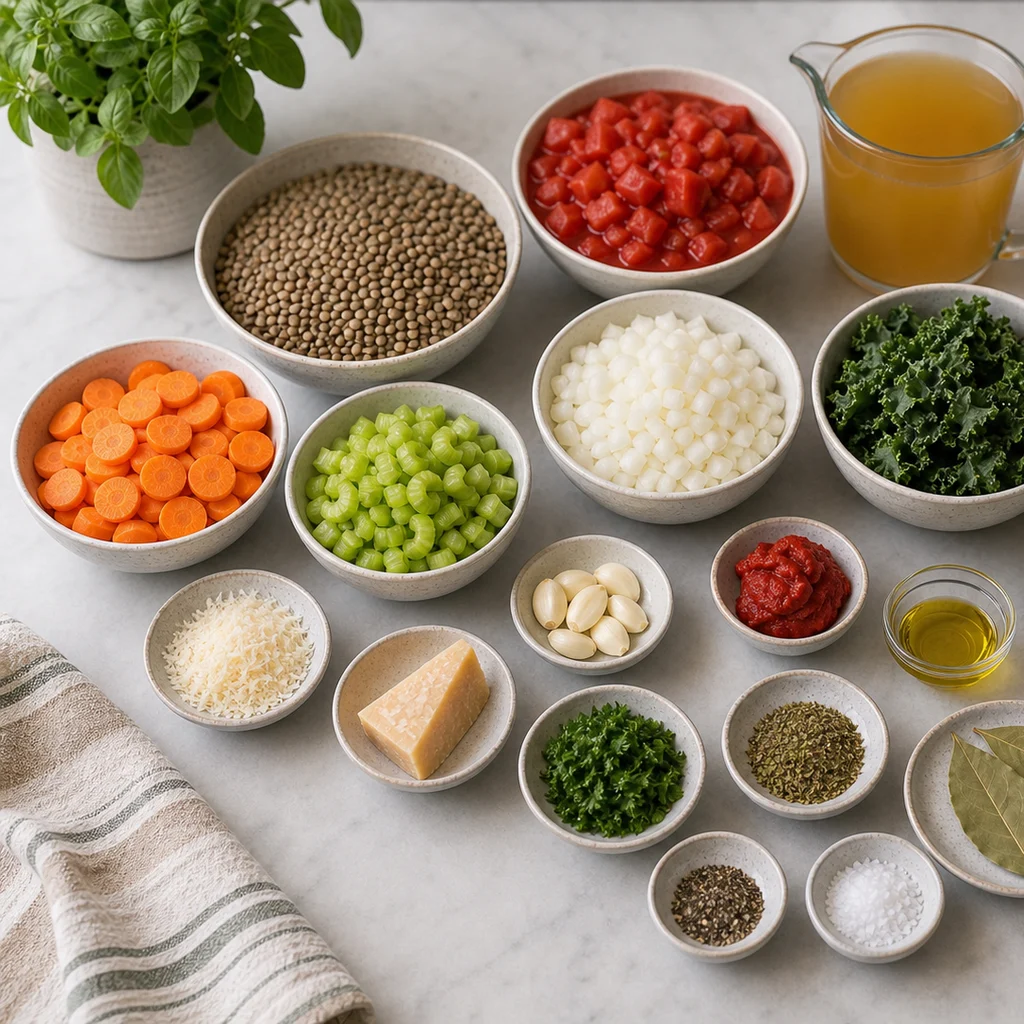 Ingredients for One-Pot Rustic Italian Lentil and Tomato Soup