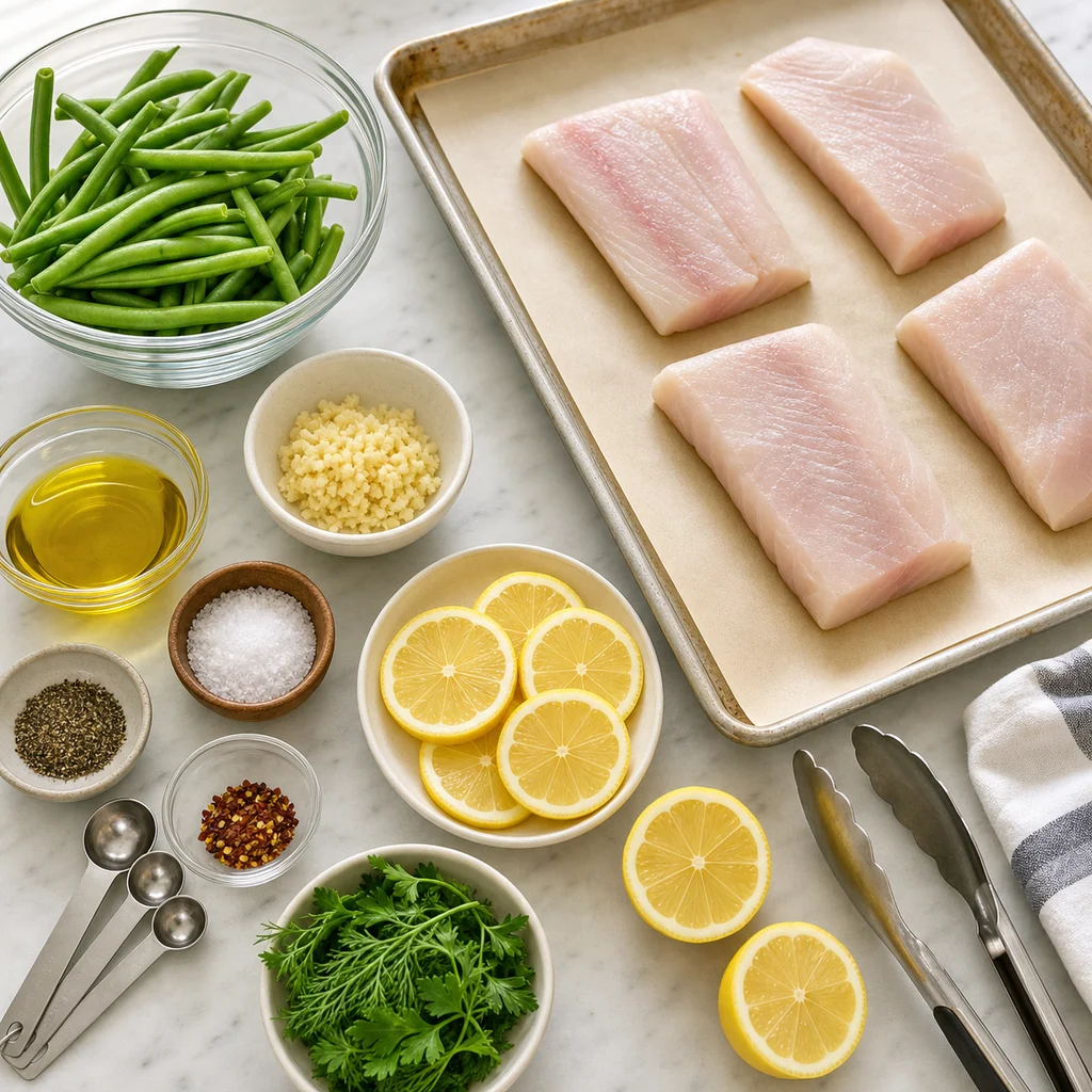 Ingredients for Pescatarian Sheet Pan Mahi Mahi with Garlic Lemon Green Beans