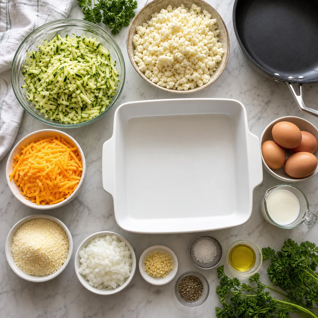 Ingredients for Cheesy Zucchini and Cauliflower Breakfast Bake