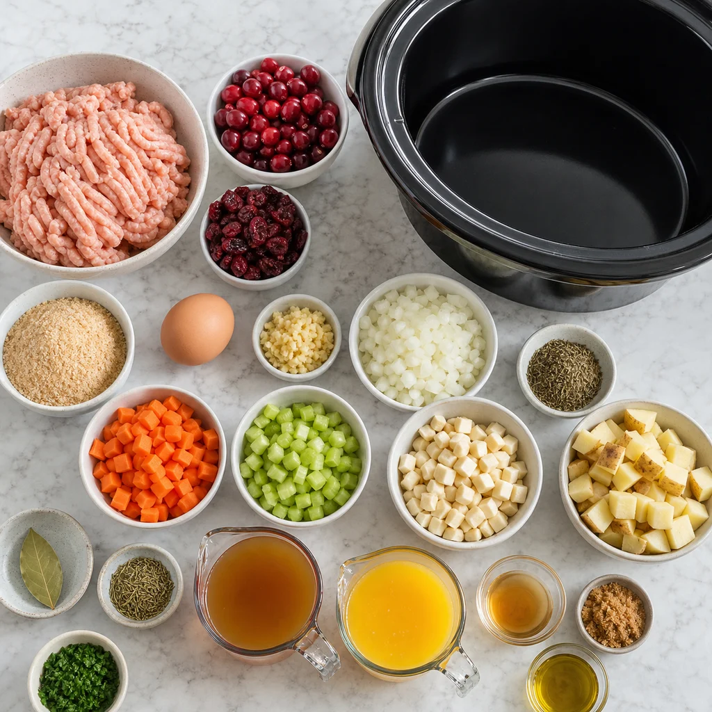 Ingredients for Slow Cooker Tangy Cranberry Turkey Meatball Stew