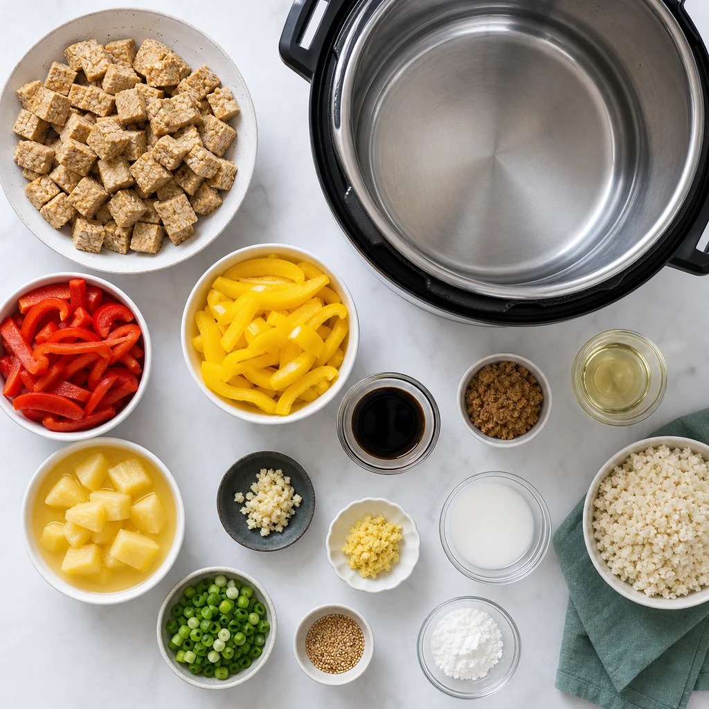 Ingredients for Instant Pot Sweet and Sour Tempeh with Pineapple and Bell Peppers