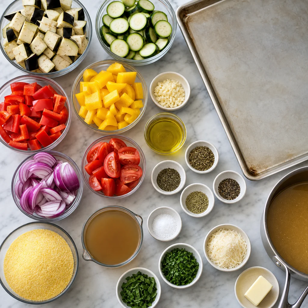 Ingredients for One-Pan Sheet Pan Ratatouille with Herbed Polenta