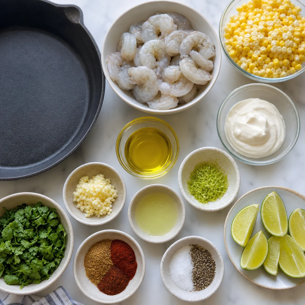 Ingredients for One-Pan Chili Lime Grilled Shrimp with Mexican Street Corn