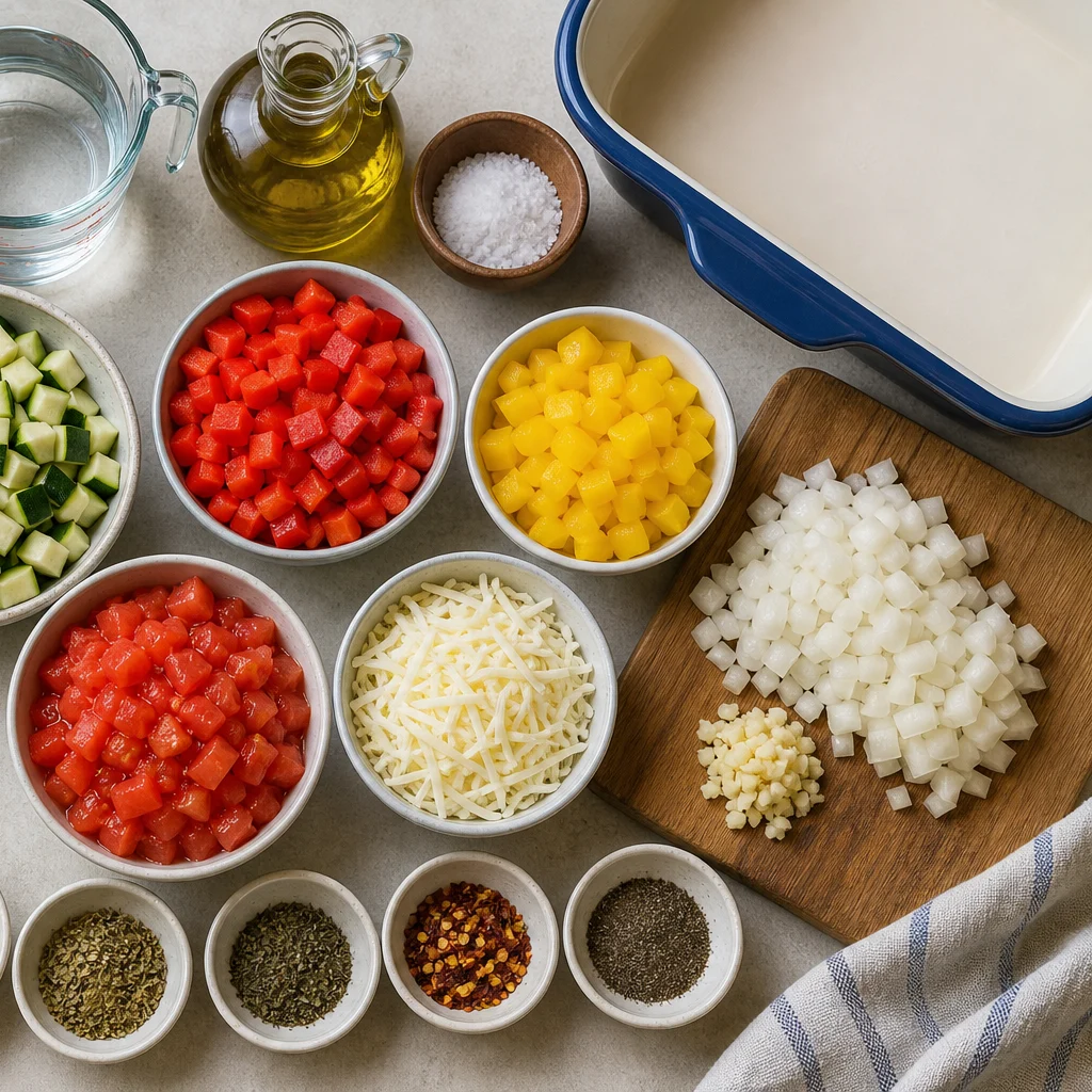 Ingredients for Casserole Layered Ratatouille with Polenta Crust