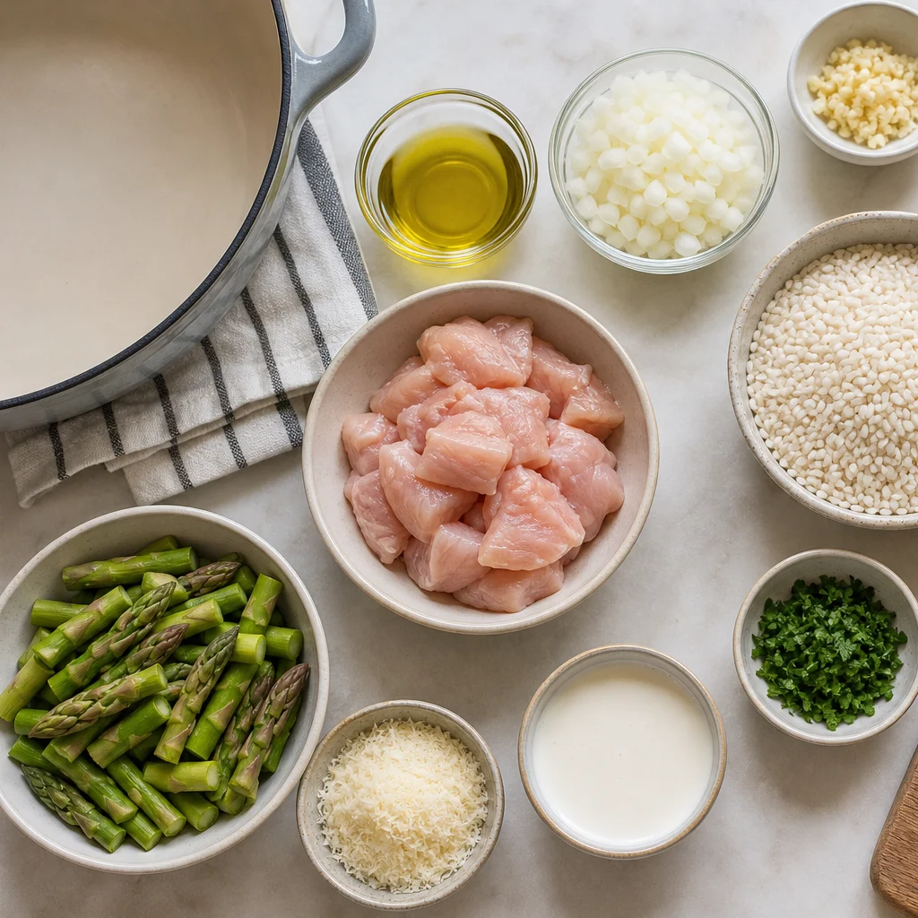 Ingredients for One-Pot Creamy Chicken and Asparagus Risotto