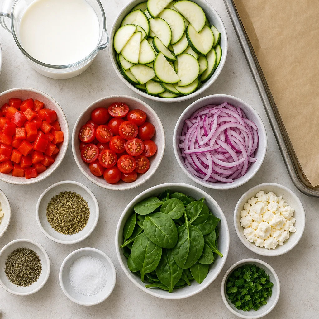 Ingredients for Sheet Pan Roasted Mediterranean Vegetable Frittata