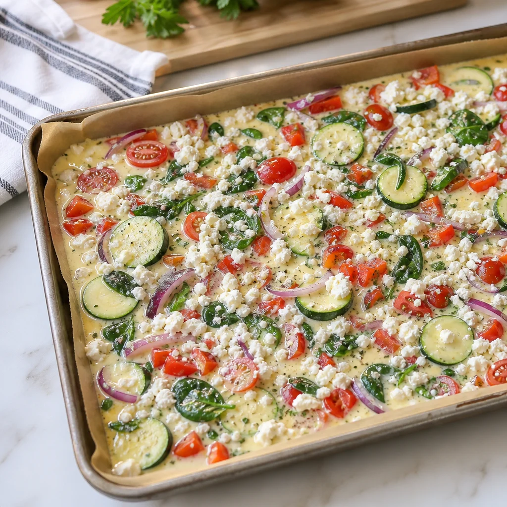 Sheet Pan Roasted Mediterranean Vegetable Frittata cooking in the recommended pan or pot