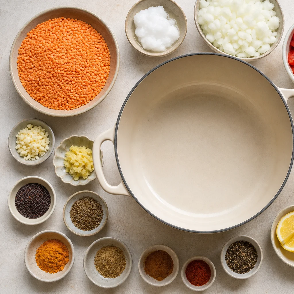 Ingredients for One-Pot Coconut Turmeric Lentil Dal