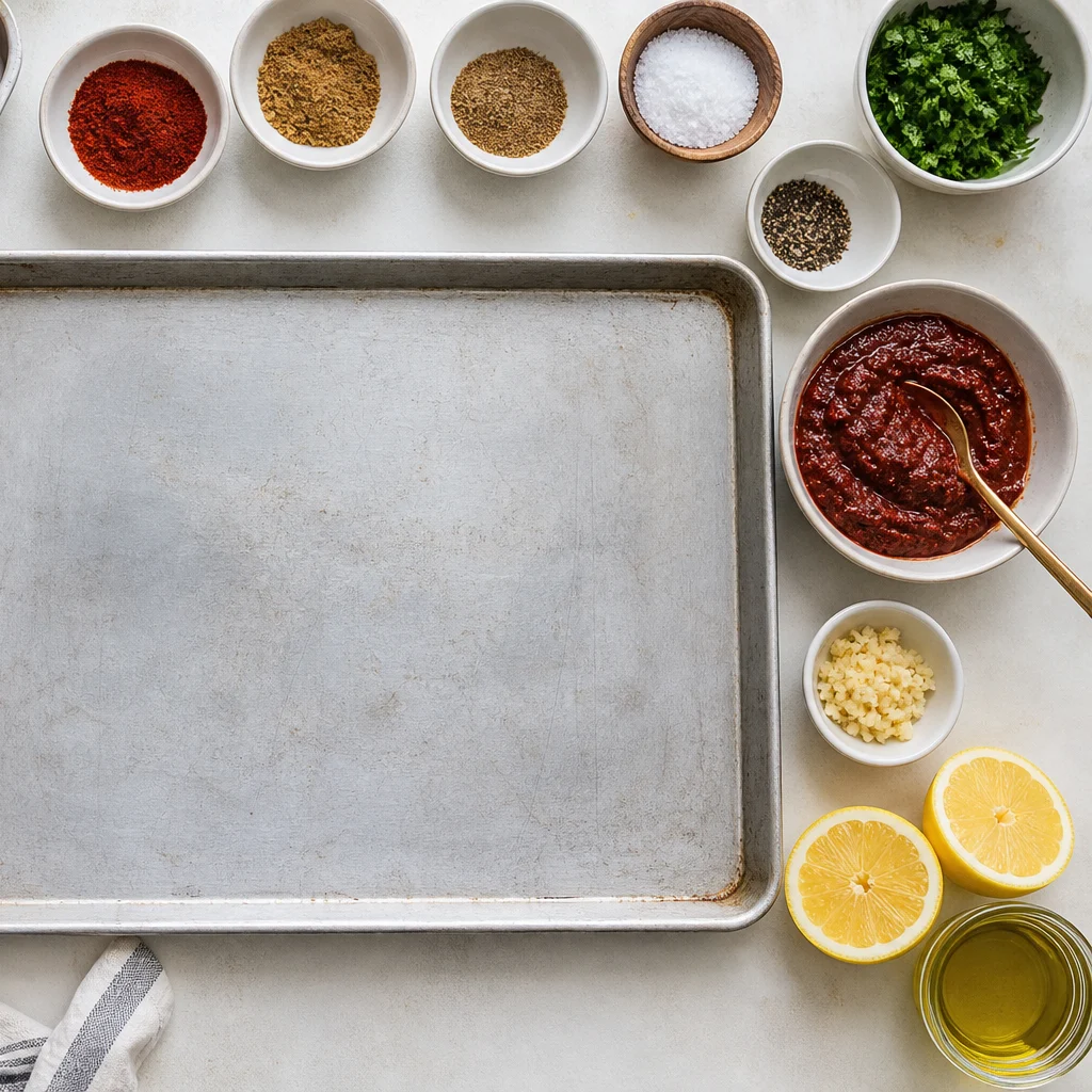 Ingredients for One-Pan Spicy Harissa Chicken with Roasted Cauliflower and Carrots