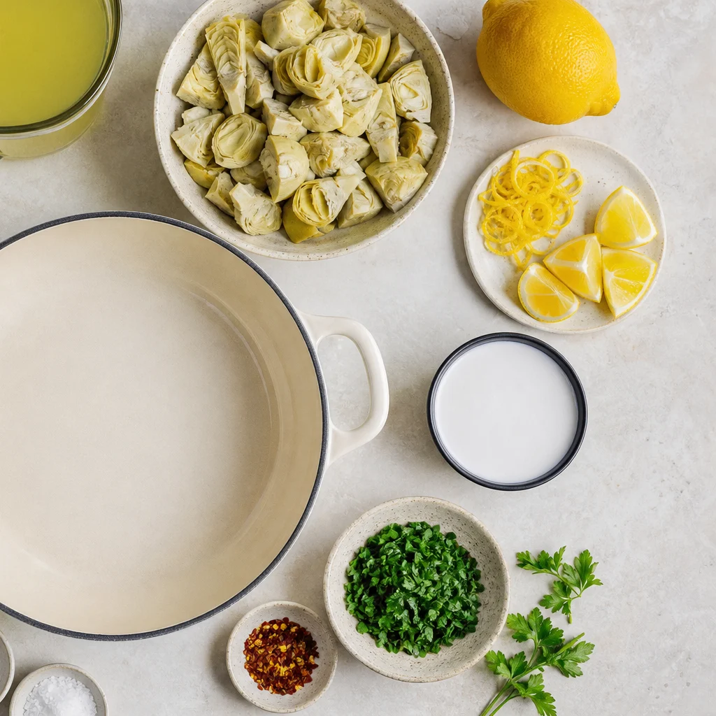 Ingredients for One-Pot Creamy Lemon Artichoke Orzo