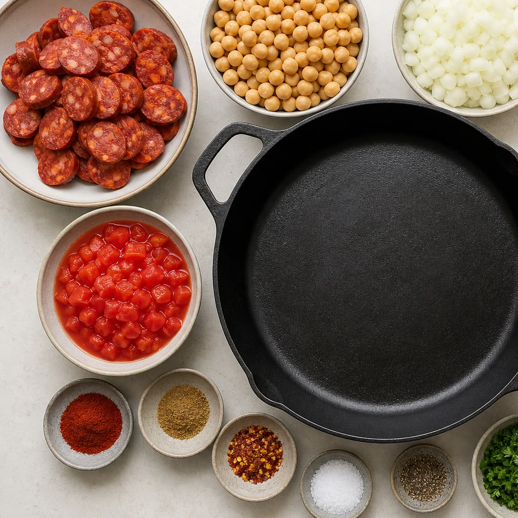 Ingredients for Skillet Portuguese-Style Chorizo and Chickpea Stew