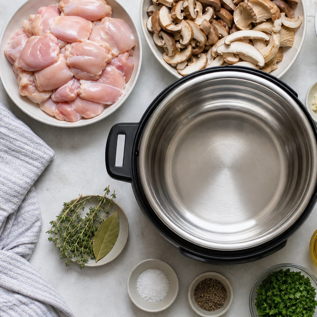 Ingredients for Instant Pot Chicken and Wild Mushroom Fricassee