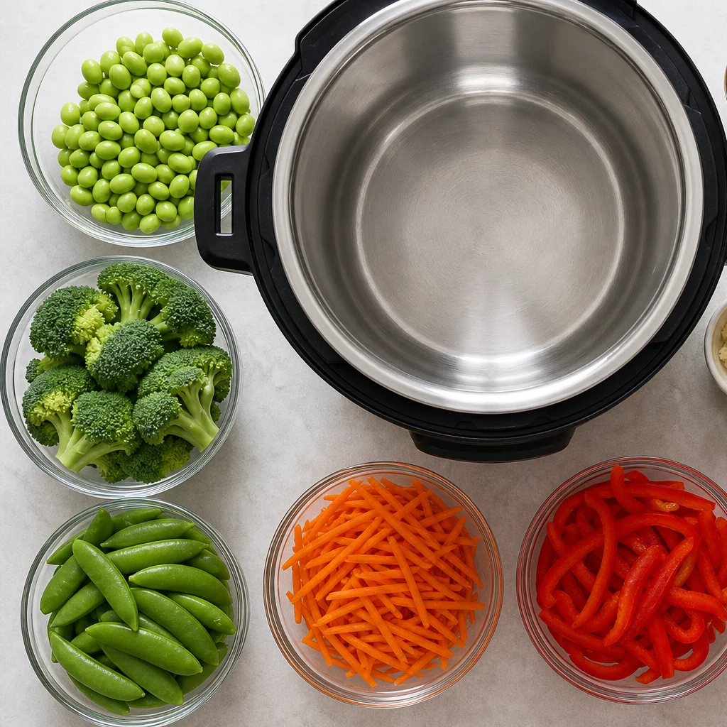 Ingredients for Instant Pot Ginger-Sesame Edamame and Vegetable Stir-Fry