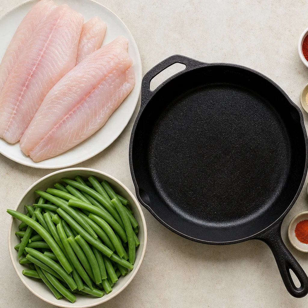 Ingredients for One-Pan Blackened Catfish with Cajun Green Beans