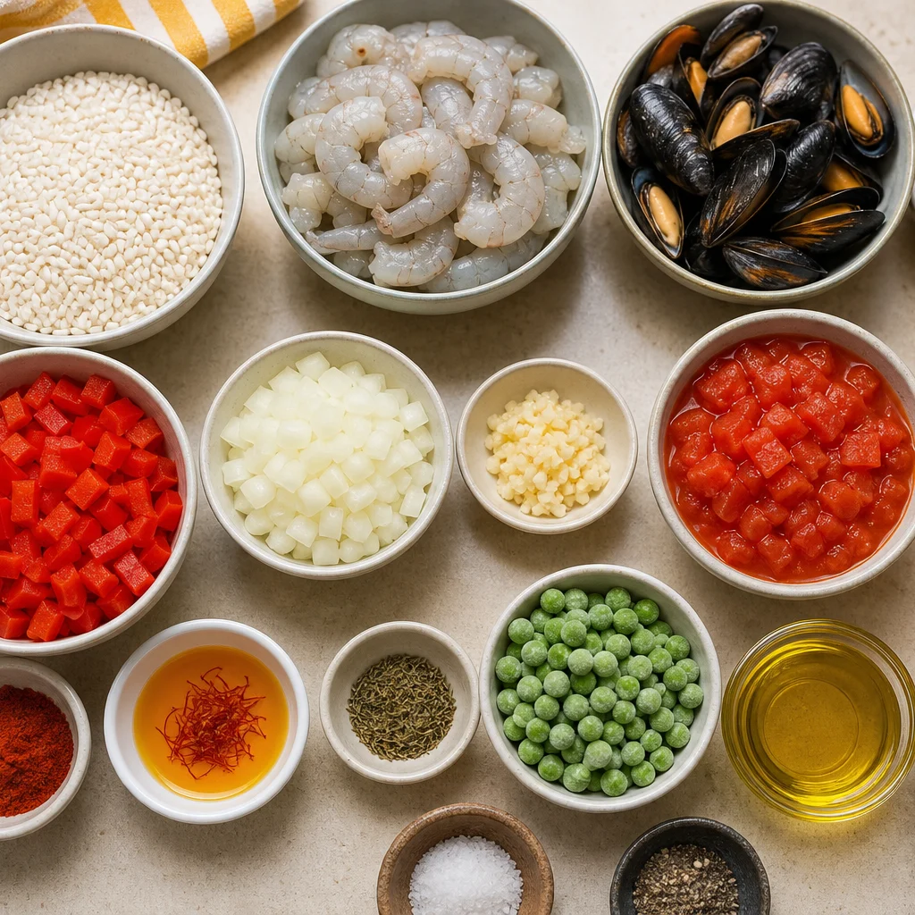 Ingredients for One-Pot Spanish Seafood Paella