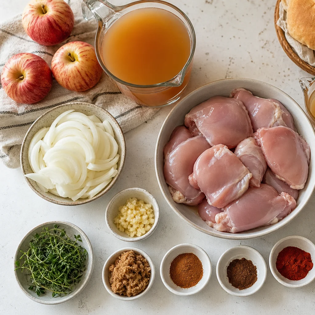 Ingredients for Slow Cooker Spiced Apple Cider Pulled Chicken